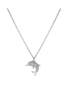 Cubic Zirconia Dolphin Pendant Necklace in Sterling Silver, 16" + 2" extender, Created for Macy's