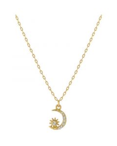 Cubic Zirconia Moon & Star Pendant Necklace in Gold-Plated Sterling Silver, 16" + 2" extender, Created for Macy's