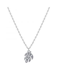 Cubic Zirconia Leaf Pendant Necklace in Sterling Silver, 16" + 2" extender, Created for Macy's