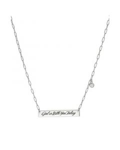 Cubic Zirconia "God is With You Today" Pendant Necklace in Sterling Silver, 16" + 2" extender, Created for Macy's