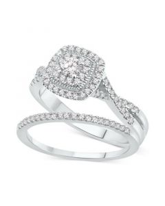 Diamond Cushion Halo Twist Bridal Set (5/8 ct. t.w.) in 14k White Gold