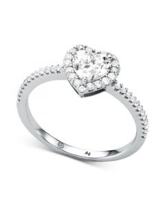 Sterling Silver Cubic Zirconia Heart Halo Ring