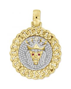 Men's Diamond (3/8 ct. t.w.)  & Ruby Accent King Lion Pendant in 10k Gold