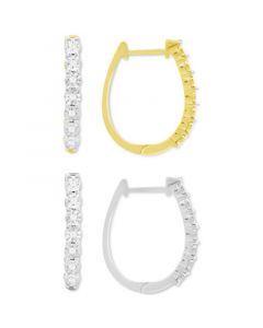 2-Pc. Set Diamond Oval Hoop Earrings (1/6 ct. t.w.) in Sterling Silver & 14k Gold-Plate