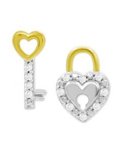 Diamond Lock & Key Mismatch Stud Earrings (1/10 ct. t.w.) in Sterling Silver & 14k Gold-Plate