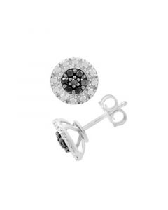 Black Diamond Cluster Stud  Earrings (1/6 ct. t.w.) in Sterling Silver