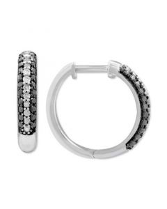 Black & White Diamond Hoop Earrings (1/6 ct. t.w.) in Sterling Silver