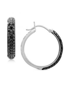 Black Diamond Hoop Earrings (1/6 ct. t.w.) in Sterling Silver