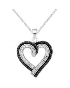 Black & White Diamond Heart 18" Pendant Necklace (1/6 ct. t.w.) in Sterling Silver