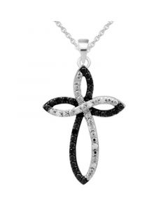 Black & White Diamond Cross 18" Pendant Necklace (1/6 ct. t.w.) in Sterling Silver