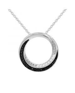 Black & White Diamond Circle 18" Pendant Necklace (1/6 ct. t.w.) in Sterling Silver