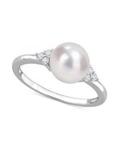 Cultured Freshwater Pearl (7-1/2mm) & Cubic Zirconia Ring in Sterling Silver