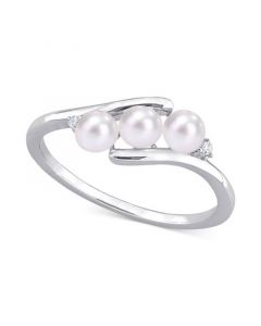 Cultured Freshwater Pearl (3-1/2-4mm) & Diamond Accent Bypass Ring in Sterling Silver