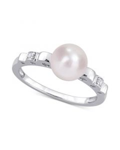 Cultured Freshwater Pearl (7mm) & Lab-Created White Sapphire Accent Ring in Sterling Silver