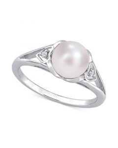 Cultured Freshwater Pearl (7mm) & Diamond Accent Heart Shoulder Ring in Sterling Silver