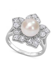 Cultured Freshwater Pearl (8-1/2mm) & Lab-Created White Sapphire (1-1/3 ct. t.w.) Flower Ring in Sterling Silver