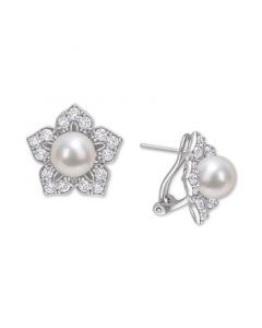 Cultured Freshwater Pearl (8-1/2mm) & Lab-Created White Sapphire (2-3/4 ct. t.w.) Flower Stud Earrings in Sterling Silver