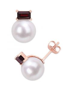 Cultured Freshwater Pearl (9mm) & Rhodolite Garnet (3/4 ct. t.w.) Stud Earrings in 14k Rose Gold