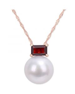 Cultured Freshwater Pearl (11mm) & Rhodolite Garnet (3/4 ct. t.w.) 17" Pendant Necklace in 14k Rose Gold