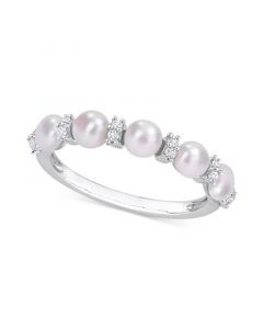 Cultured Freshwater Pearl (3-1/2-4mm) & White Topaz (1/8 ct. t.w.) Ring in Sterling Silver