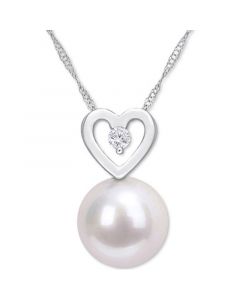 Cultured South Sea Pearl (9-1/2mm) & Diamond (1/20 ct. t.w.) Heart 17" Pendant Necklace in 10k White Gold