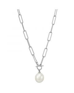 Cultured Freshwater Pearl (11 x 9mm) Paperclip Link 17" Pendant Necklace