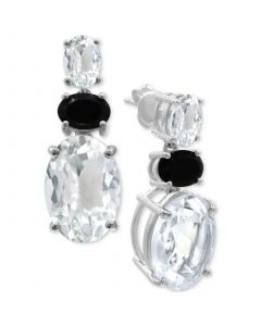 White Quartz (11 ct. t.w.) & Onyx Three-Stone Drop Earrings in Sterling Silver