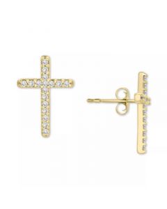 Diamond Cross Stud Earrings (1/10 ct. t.w.) in 14k Gold or 14k white gold, Created for Macy's