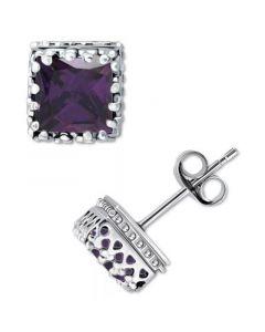 Cubic Zirconia Princess Stud Earrings in Sterling Silver, Created for Macy's