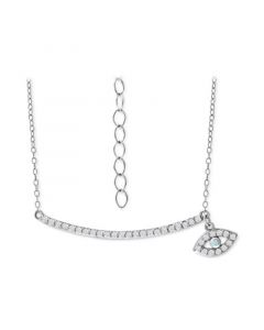 Cubic Zirconia Curved Bar & Evil Eye Pendant Necklace, 16" + 2" extender, Created for Macy's