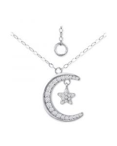 Cubic Zirconia Moon & Star Pendant Necklace, 16" + 2" extender, Created for Macy's