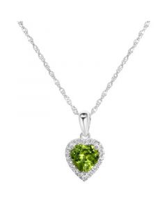 Peridot (3/4 ct. t.w.) & Diamond (1/10 ct. t.w.) Heart Pendant Necklace in 14k White Gold, 16" + 2" extender