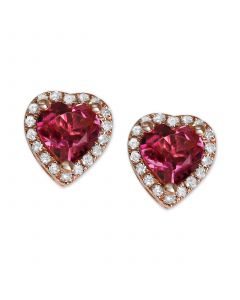 Rhodolite (7/8 ct. t.w.) & Diamond (1/8 ct. t.w.) Heart Stud Earrings in 14k Rose Gold