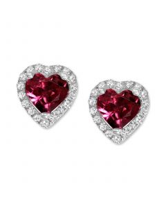 Rhodolite (7/8 ct. t.w.) & Diamond (1/8 ct. t.w.) Heart Stud Earrings in 14k White Gold