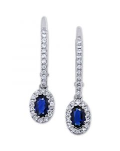 Sapphire (5/8 ct. t.w.) & Diamond (1/5 ct. t.w.) Drop Earrings in 14k White Gold