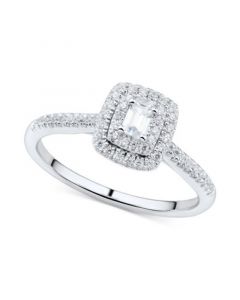 Diamond Emerald-Cut Halo Engagement Ring (1/3 ct. t.w.) in 14k White Gold