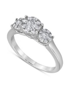 Diamond Three Stone Halo Engagement Ring (1/2 ct. t.w.) in 14k White Gold