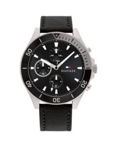 Men's Black Leather Strap Watch 46mm