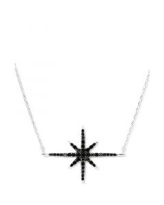 Black Spinel Starburst Pendant Necklace in Sterling Silver, 18" + 2" extender