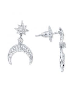 Cubic Zirconia Star & Crescent Moon Drop Earrings in Sterling Silver