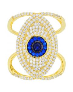 Cubic Zirconia Lab-Created Blue Spinel (1/3 ct. t.w.) Evil Eye Ring in 14k Gold-Plated Sterling Silver