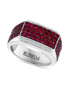 EFFY® Men's Ruby (2-1/2 ct. t.w.) & Diamond (1/10 ct. t.w.) Ring in Sterling Silver