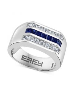 EFFY® Men's Blue Sapphire (7/8 ct. t.w.) & White Sapphire (1-1/4 ct. t.w.) Ring in Sterling Silver