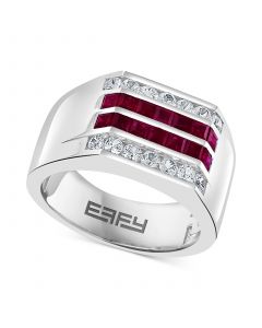 EFFY® Men's Ruby (1 ct. t.w.) & White Sapphire (1-1/4 ct. t.w.) Ring in Sterling Silver