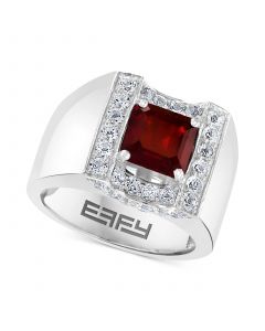 EFFY® Men's Rhodolite Garnet (3 ct. t.w.) & White Sapphire (1-3/8 ct. t.w.) Ring in Sterling Silver