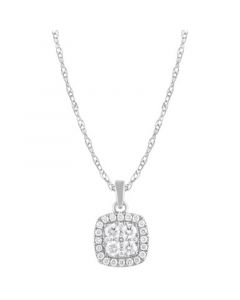 Diamond Cushion Halo 18" Pendant Necklace (3/4 ct. t.w.) in 14k White Gold