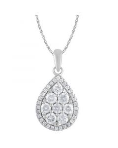 Diamond Pear Halo 18" Pendant Necklace (3/4 ct. t.w.) in 14k White Gold