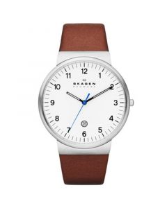 Men's Brown Leather Strap Watch 40mm SKW6082