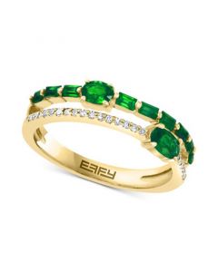 EFFY® Emerald (3/4 ct. t.w.) &  Diamond (1/10 ct. t.w.) Stack Look Double Row Ring in 14k Gold