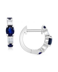 EFFY® Sapphire (5/8 ct. t.w.) & Diamond (1/10 ct. t.w.) Extra Small Huggie Hoop Earrings in 14k White Gold, 0.37"